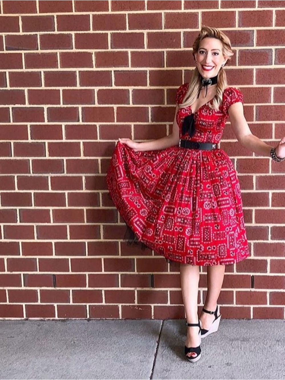 Pinup Girl Clothing Pinup Couture Rockabilly Red Bandana Bowtie Sz XS NWT